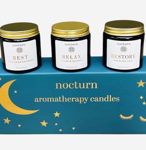 Sleep & Aromatherapy Scented Candle Gift Set - Organic Soy Wax Candles by Nocturn. Birthday Gifts for Women, Wellbeing, Meditation, Yoga & Relaxation, Valentines Day