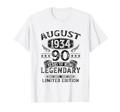 Regalo 90 Años Hombre Mujer Fabricado En Agosto 1934 Camiseta