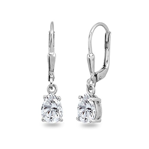Sterling Silver Cubic Zirconia 7x5mm Pear-Cut Teardrop Drop Dangle Leverback Earrings for Women Girls