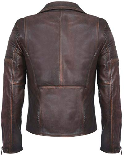 Men's Brown Slim Fit Brando Style Double Cross Zip 100% Leather Biker Jacket3