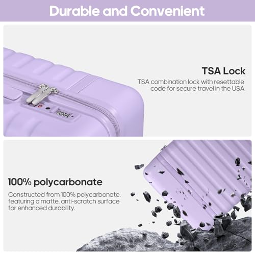 Image of UKEIN Luggage Sets 3 Piece, Carry On Luggage 20In With Spinner Wheels,PC Hardside Suitcase Set with TSA Lock,Durable Carry On Suitcase With Travel Backpack for Men (Violet, 3 piece set (BP /20inch))