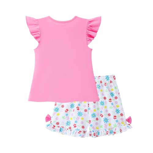 Image of HILEELANG Toddler Girl Summer Short Outfit Sets Cotton Short Sleeve Tops Tees Shorts Clothing Sets