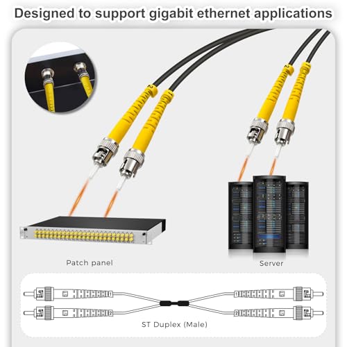 Image of 15ft / 5m Armored OD-5mm OS2 ST to ST Single Mode Fiber Cable, ST-ST Fiber Optic Patch Cord, Duplex 9 /125um SMF Optical Jumper, Black