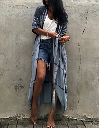 Image of Bsubseach Stylish Tie Dye Open Front Long Kimono Swimsuit Coverup for Women | Loose Fit Boho Style Bathing Suits Cardigans,Summer Causal Resort Wear