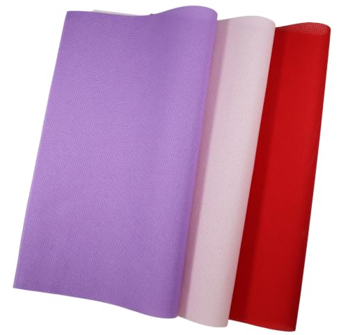Image of KCS 3 pc of 15 inch x 18 inch(38cmx45cm) 18 Count Cross Stitch Cotton Aida Cloth Needlework Rolled Fabric Box,18CT,Lavender+Pink+Red
