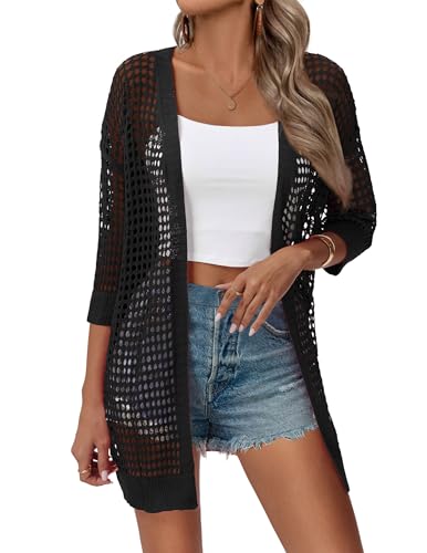 Image of Zeagoo Women's 2026 Summer Crochet Lightweight Cardigan Short Sleeve Boho Kimono Oversized Open Front Sweater Tops