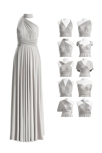 Bridesmaid Convertible Dress Transformer Evening Maxi Dress with Bandeau (Plus Size, Silver Grey)