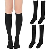 LXUEJIE 3 PAAR DAMEN KNIESTRÜMPFE SCHWARZ, SCHWARZ LANGE SOCKEN OVERKNEE STRÜMPFE KNEE HIGH SOCKS SPORTSOCKEN DAMENSOCKEN FÜR SPORT BÜROARBEIT SCHULE REISEN UND ALLTAG