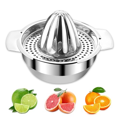DONGDA Spremiagrumi Manuale in Acciaio Spremi Agrumi Manuale con Contenitore, Spremi Limone Facile da Pulire per Limoni, Arance, Lime (Lavabile in Lavastoviglie,450ML)