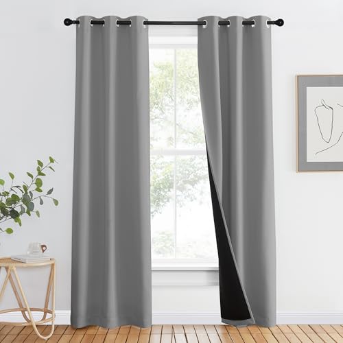 Image of NICETOWN Full Shade Curtain Panels, Pair of Energy Smart & Noise Blocking Out Blackout Drapes for Dining Room Window, Thermal Insulated Guest Room Lined Window Dressing(Silver Grey, 37 x 80 inch)