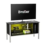 Bestier Gaming Entertainment Center TV Stand for 50” tv,20 Color LED Modern TV Console Television Media Stands,TV Cabinet with Storage Drawers and Shelves for Living Bedroom Furniture Black Marble