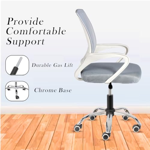 Image of Casa Copenhagen Mesh Mid Back Office /Study /Computer /Revolving /Desk Chair for Work from Home -Metal Base, Height Adjustable Seat - Solid Grey & White Handle