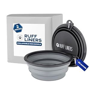 Set of 2 Collapsible Dog Bowls for Travel, 1500ml Portable Dog Bowl for Food and Water – Gray and Black, Easy to Clean, BPA-Free, with Carabiner – Ideal for All Breeds and Sizes