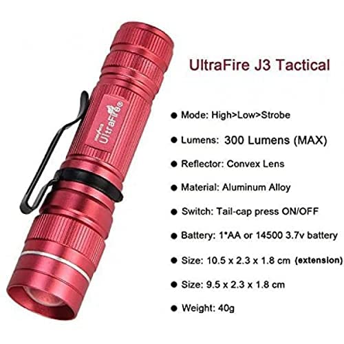 Ultrafire Small Tactical Led Flashlight With Aa Battery, 300 Lumens 3 Modes Adjustable Focus Bright Mini Edc Flashlight For Kids Camping Outdoor, J3 (Pink) #TOP4