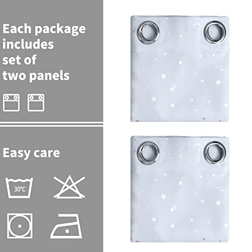 Image of BGment Kids Room Curtains for Bedroom - Grommet Thermal Insulated Silver Star Print Room Darkening Curtains for Living Room, Set of 2 Panels, 38 x 45 Inch, Greyish White