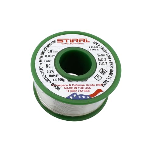 Image of STIRRI-LF-307 STIRRI-LF-307 Sn99Ag0.3Cu0.7-0.8 mm 0.031 inch no-clean lead-free solder wire 3.3% NC-core - 100g spool (ROL0) - for soldering electronics