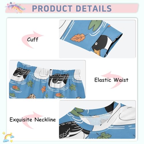 Pajama Sets Long Sleeve Ducks Swimming with Leaves Pattern Soft Comfy Sleepwear 2 Piece PJS 3-8T4
