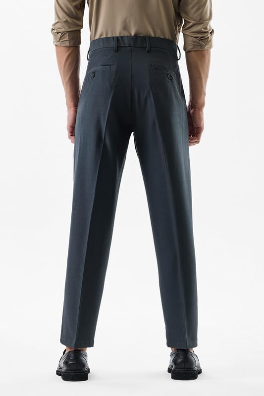 Image of SNITCH Men Formal Trousers | Regular Fit Pleated Front with Turned-Up Hem | Polyester Blend & Medium Stretch Fabric for Office & Winter Wear