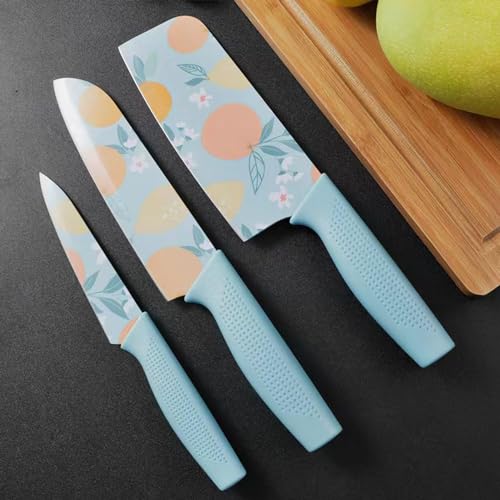 Image of Knife Set for Kitchen Professional 3 Pieces High Carbon Stainless Steel Colour Printed Coated Chef Knife I Utility Knife I Kitchen Knives with Ergonomic (Blue)