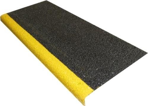 Heavy Duty GRP Anti-Slip Stair Tread Covers – 500mm Length, 345mm Depth – Black/Yellow Grit Surface – Outdoor Slip-Resistant Step Protection – Durable Fiberglass Safety Covers