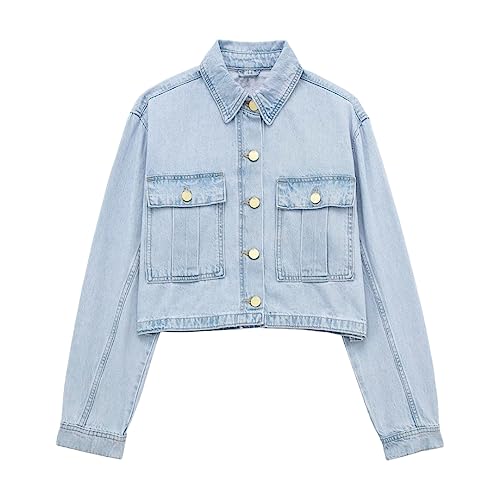 Pohullan Blue Denim Jacket Women Cropped Jean Jackets Woman Long
