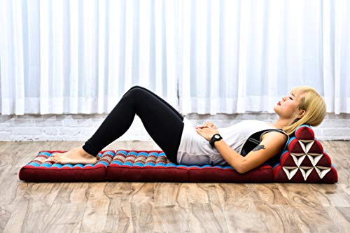 Image of Leewadee - Comfortable Japanese Floor Mattress Used As Thai Floor Bed with Triangle Cushion, Futon Mattress Or Thai Massage Mat, 67 x 21 inches, Blue Red
