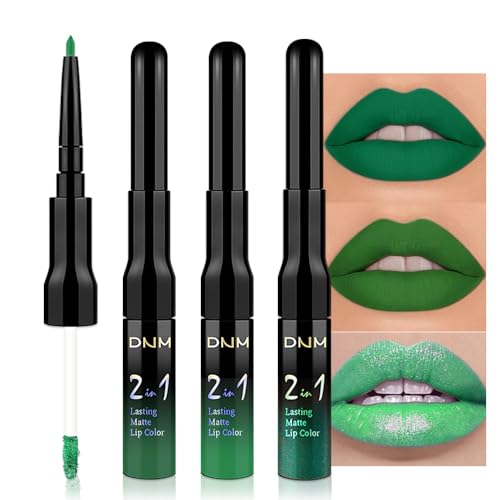 Image of evpct 3Pcs Green Matte Shimmer Lip Liner & Liquid Lipsticks Stain Makeup Set for Women, Green Lip Liner Stain Long Lasting Waterproof Smudge Proof, Cruelty Free Lip Sticks Makeup 24 hours originales