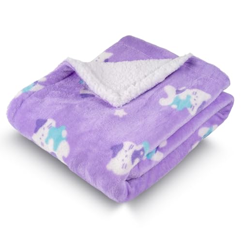 Image of Mee Mee Soft Single Layer Lightweight Flannel Baby Blanket with Cat Printed - Comfort and Warmth for Newborns (75 cm x 100 cm) 0-12 Months (Purple)
