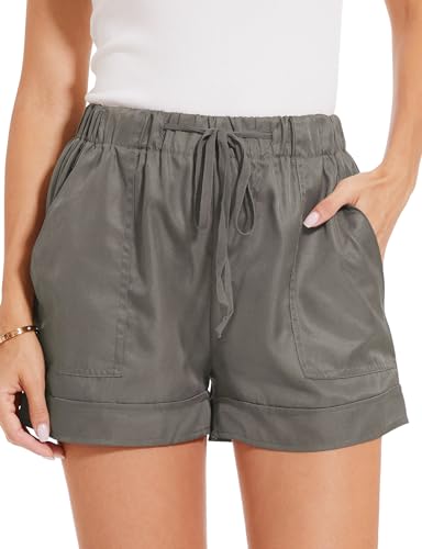 MELLIEX Shorts Mujer Verano, Pantalones Cortos con Cintura Elástica y Cordón Casual Pantalón Corto de Pierna Ancha con Bolsillos para Mujer, S-XL