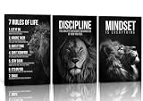3 Pcs Lion Inspirational Quotes Wall Art 7 Rules of Life Poster Wall Decor Pictures Office inspiration Canvas Posters Prints for Home Office gym study workplace Decoration 12x16 in Unframe