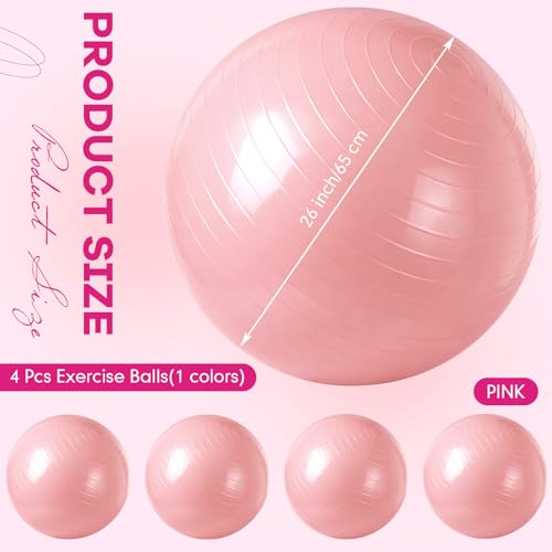 Image of Leyndo 4 Pcs 26 Inch Yoga Exercise Ball Pilates Pregnancy Birthing Fitness Ball with Quick Pump Anti Burst for Improved Posture, Balance, Yoga, Pilates, Training