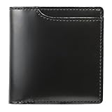 [ミラグロ] コードバン メンズ 二つ折り財布 (財布 2つ折り財布 ミニマムウォレット 小さい財布 札入れ 小銭入れ ボックスコインケース 革 レザー 皮 おしゃれ 人気 日本製) KE-KE004 (ブラック)