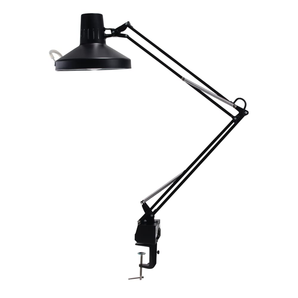 V-LIGHT Dual Bulb Professional Clamp On Task Lamp, Extra Bright Fluorescent and CFL, Heavy Duty Task Work Light, Architect Style, Black