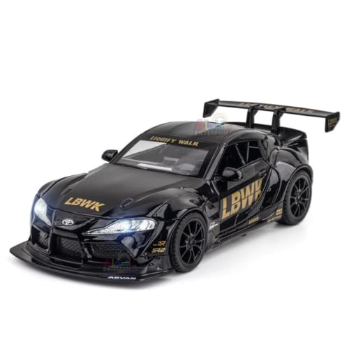 Image of Diecast Model Metal Pull-Back Car With Sound Light And Opening Doors: A Kids' Toy Vehicle Gift (1:24 Toyota Supra Gr Lbwk - Black)