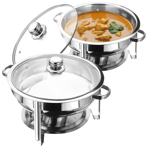 4.5 Ltr Stainless Steel Chafing Dish Set - Serving Occasion | Glass Lid Handles With Tempered Glass Lid | 4.5l Round Food Warmer Buffet Server - For Weddings Parties Catering 4.5 Litre