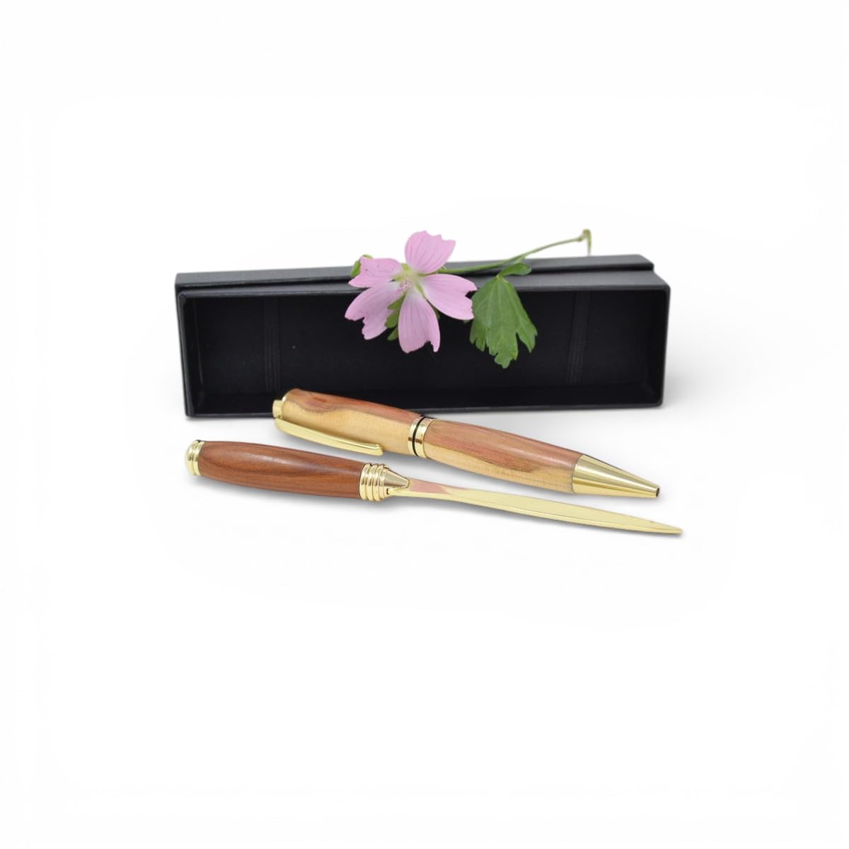 Kugelschreiber Set - Holz Geschenkset - Holzkugelschreiber mit Brieföffner - Zwetschke - 24k vergoldet - nachfüllbar - Handarbeit twist Pen Geschenk Geschenkidee Unikat handmade