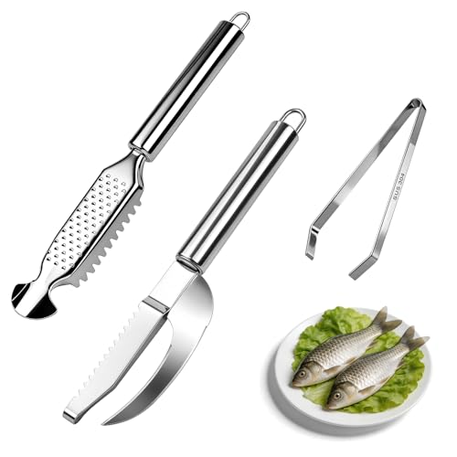 Foyucool Kit de 3 Pièces Écailleur à Poisson avec Grattoir, Couteau à Vider et Pince à...
