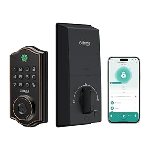 Ghome Smart Deadbolt Lock for Front Door – Fingerprint, APP, Keypad & Key Entry, Auto-Lock, Easy Install | Keyless Entry Security for Home/Apartment/Hotel/Garage (Black)