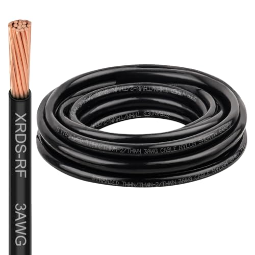 Image of XRDS -RF THHN Wire 10FT, 3AWG Stranded Copper THHN Electrical Wire, Black Nylon-Coated Thermoplastic Insulated Cable for Indoor Conduit Wiring, 600V Rated
