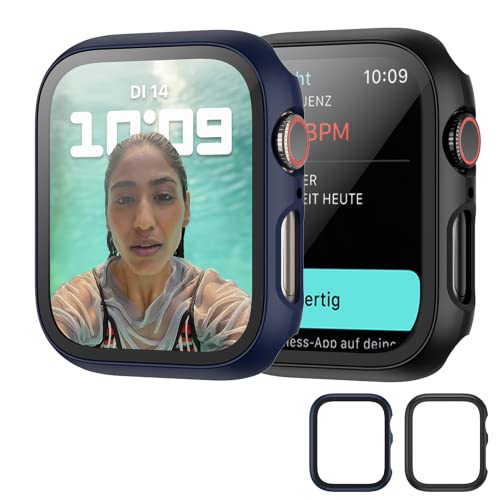 Funda Protectora Compatible con Apple Watch 7 45mm, Haojavo 2 Piezas Protector 2 en 1 Duro PC Carcasa Y HD Cristal Templado Cover