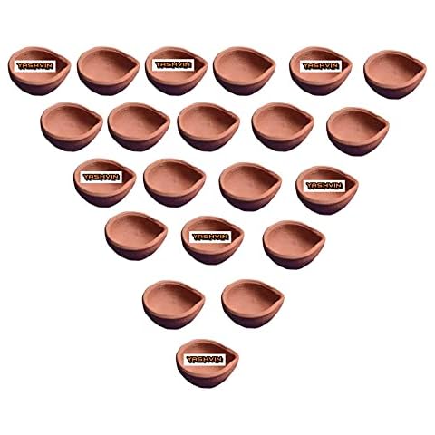 YASHVIN® @ 21 Pieces Natural 100% Handmade Mitti Ke Diye/Handmade Earthen Clay/Terracotta Decorative/Deewali Diye/Tealight/Oil Lamps for Pooja || V45 Cover