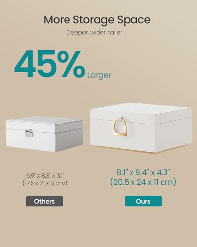 SONGMICS 2-Layer Jewelry Box, Jewelry Organizer with Handle, Removable Jewelry Tray, Jewelry Storage, Floating Effect, 8.1 x 9.4 x 4.3 Inches, Gift Idea, White UJBC165W01 - Image 5