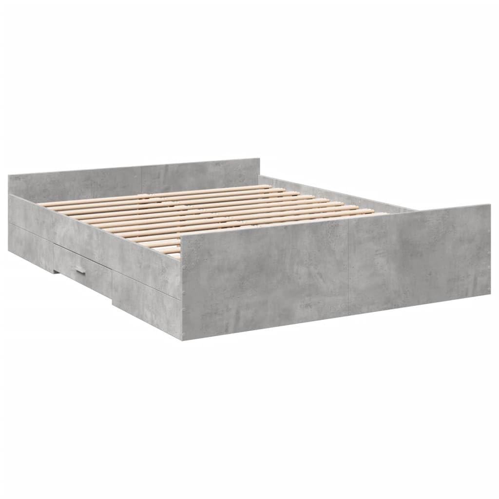 vidaXL Cama con cajones Madera ingeniería Gris hormigón 140x200 cm