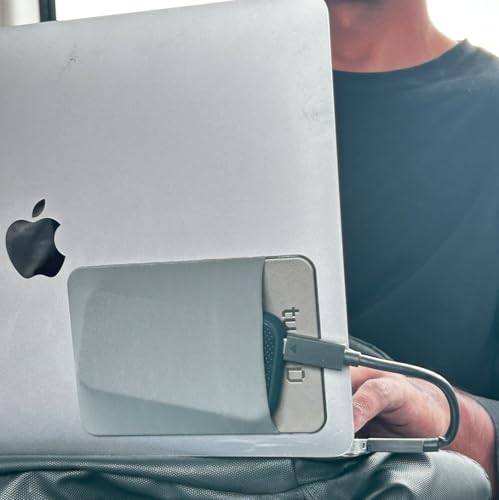 Image of Tuck'd Portable SSD Hard Drive Sleeve - Reusable Adhesive Laptop Mount - Stick-On External Storage Holder for MacBook & Tablets - Travel Pocket Pouch for SSD, Cables & Accessories (Small, Grey)