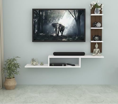 Image of Bros Moon Dual L Inverted Base Floating TV Cabinet | Best for Smart TVs up to 40 Inches | Engineered Wood | Space Saving Eco Design | White Base Wenge White Side Panel | (91.44 x 20.32 x 81.32 cm)
