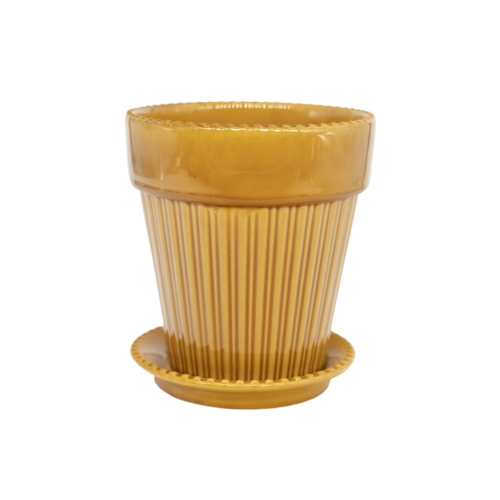 GELASIGE Flower Pots Round Striped Ceramic Flower Pot Ornaments Home Green Radish Green Plant Pot Outdoor Flower Pots(B)