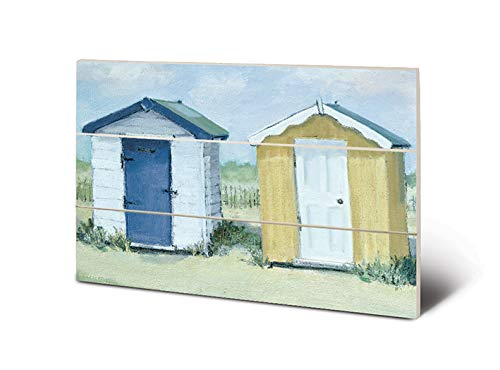 Jane Hewlett Two Beach Huts Wooden Block Art Print - Seaside Nautical Wall Art
