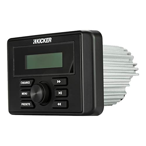 Kicker 46KMC3 Marine Gauge Style USB Bluetooth AM/FM Stereo Square Media Center Receiver, 4X 8 500 Watt Multicolor LED Horn-Loaded (HLCD) Tower Speakers (White) with LED Remote, 50 Feet Wire