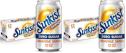 Sunkist Zero Sugar Orange Soda, 12 fl. oz. Cans, 12 Pack (Pack of 2)