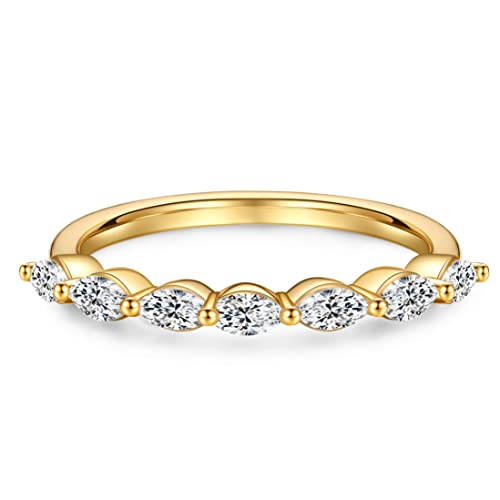 MOOSEA Floating Moissanite Wedding Band for Women, Marquise D Color VVS1 Clarity Lab Created Moissanite Rings for Women